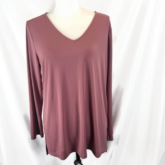 Susan Graver Tops - Susan Graver Modern Essentials Liquid Knit Long Sleeve Top Size L Mauve V Neck